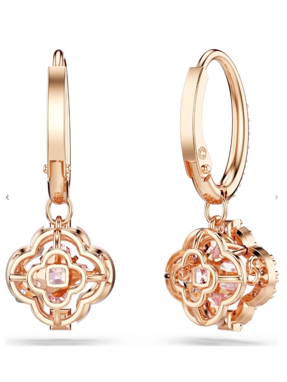 New SWAROVSKI Una Drop Earrings Clover Design with Pink Drop 18K Rose Gold - Picture 5 of 13